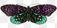 Dark glittery png butterfly sticker, aesthetic illustration, transparent background. Inspired by E.A. S&eacute;guy's style.