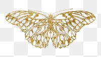 Gold butterfly png sticker, glittery aesthetic design, transparent background. Remixed from the artwork of E.A. Séguy.