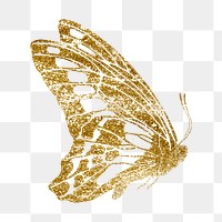 Gold butterfly png sticker, glittery aesthetic design, transparent background. Remixed from the artwork of E.A. Séguy.