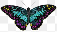 Dark glittery png butterfly sticker, aesthetic illustration, transparent background.  Remixed by rawpixel