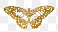 Gold butterfly png sticker, glittery aesthetic design, transparent background. Remixed from the artwork of E.A. Séguy.