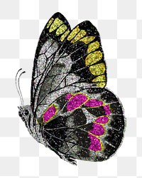 Dark glittery png butterfly sticker, aesthetic illustration, transparent background. Remixed by rawpixel