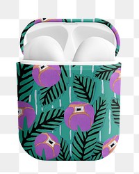 Airpods case  png sticker, vintage flower patterned, transparent background