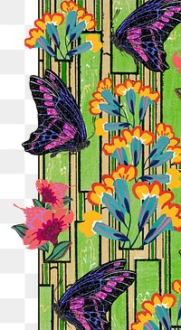 Art deco butterfly png border, transparent background. Remixed from the artwork of E.A. Séguy.