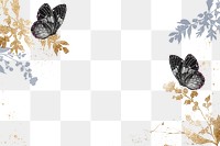 Floral butterfly png border frame, glittery aesthetic illustration, transparent background. Remixed from the artwork of E.A. Séguy.