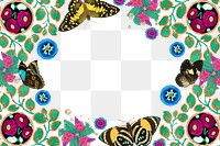 Exotic butterfly png frame, botanical illustration, transparent background.  Remixed from the artwork of E.A. Séguy.