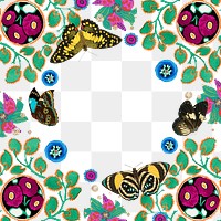 Exotic butterfly png frame, botanical illustration, transparent background.  Remixed from the artwork of E.A. Séguy.