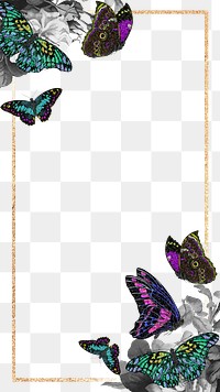 Golden butterfly png frame, transparent background. Remixed from the artwork of E.A. S&eacute;guy.