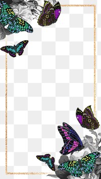 Golden butterfly png frame, transparent background. Remixed from the artwork of E.A. Séguy.