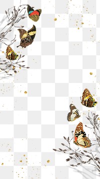 Autumn butterfly png border frame, transparent background. Remixed from the artwork of E.A. Séguy.