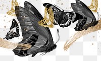 Aesthetic butterflies png sticker, gold glittery design on transparent background