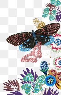 Vintage butterfly png border, transparent background.  Remixed from the artwork of E.A. Séguy.