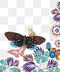 Vintage butterfly png border, transparent background.  Remixed from the artwork of E.A. Séguy.