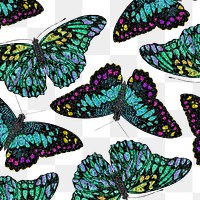 Green butterfly png pattern, transparent background, remixed from the artwork of E.A. Séguy