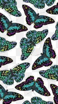 Green butterfly png pattern, transparent background, remixed from the artwork of E.A. Séguy