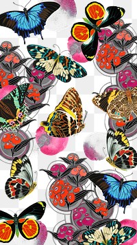 Vintage butterfly png pattern, transparent background, remixed from the artwork of E.A. Séguy