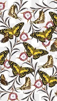 Vintage butterfly png botanical pattern, transparent background, remixed from the artwork of E.A. Séguy