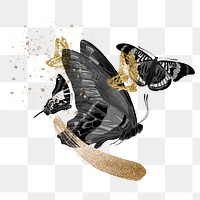 Gold glittery butterfly png sticker, aesthetic remix on transparent background