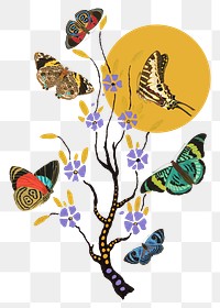 Botanical butterfly png sticker, tree branch remix on transparent background