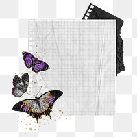 Aesthetic butterfly png note paper sticker, transparent background. Remixed by rawpixel.