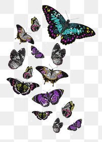 Sparkly flying butterflies png sticker, aesthetic graphic on transparent background