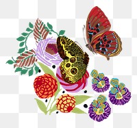 Art deco butterfly png sticker, vintage flower on transparent background