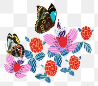 Art deco butterfly png sticker, vintage flower on transparent background