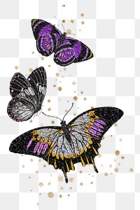 Sparkly flying butterflies png sticker, aesthetic graphic on transparent background