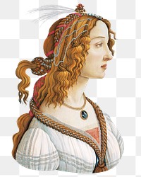 Aesthetic Sandro Botticelli's woman portrait png on transparent background.  Remastered by rawpixel