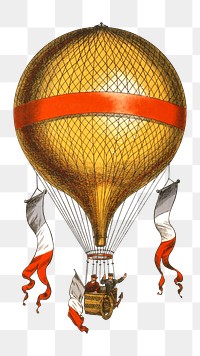 Hot air balloon png with men riding in the basket on transparent background.  Remastered by rawpixel