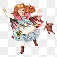 Running little girl png sticker, vintage illustration on transparent background.  Remastered by rawpixel