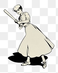 Louise Clarke's png woman baseball player on transparent background.  Remastered by rawpixel