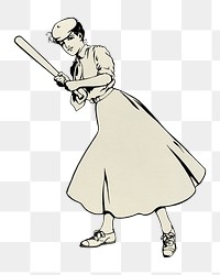 Louise Clarke's png woman baseball player on transparent background.  Remastered by rawpixel