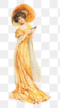 Victorian woman png yellow dress on transparent background.   Remastered by rawpixel