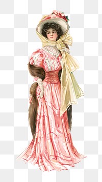 Victorian woman png pink dress on transparent background.  Remastered by rawpixel