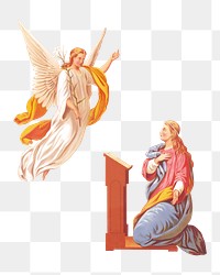 The Annunciation's png angel and woman on transparent background.  Remastered by rawpixel