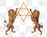 Henry Schile's png Two lions holding Magen David on transparent background.  Remastered by rawpixel