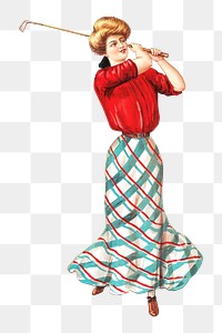 Woman playing golf png sticker on transparent background.  Remastered by rawpixel