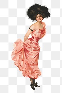 Victorian woman png pink dress on transparent background.   Remastered by rawpixel