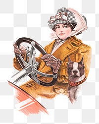 Vintage woman png riding an automobile on transparent background.  Remastered by rawpixel