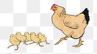 Hen & chickens png sticker, farm animal on transparent background.  Remastered by rawpixel