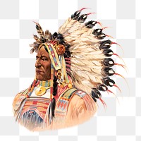 Native American man png, portrait on transparent background.  Remastered by rawpixel