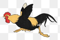 Running rooster png sticker, vintage animal on transparent background.  Remastered by rawpixel