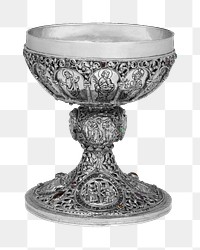 Silver chalice png goblet sticker, transparent background.    Remastered by rawpixel