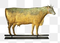 Cow weathervane png sticker, gold animal statue on transparent background.    Remastered by rawpixel