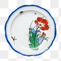 Plate png floral ceramic design sticker, transparent background.    Remastered by rawpixel