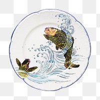 PNG fish ceramic plate sticker, transparent background.    Remastered by rawpixel