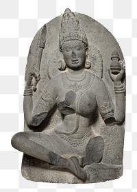 Yogini with a jar png, Indian goddess statue on transparent background.    Remastered by rawpixel