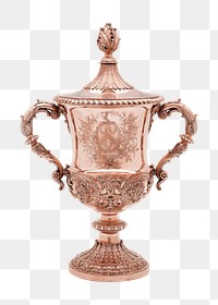 PNG copper two-handled covered cup clipart, transparent background. Remixed by rawpixel.