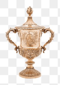 PNG bronze two-handled covered cup clipart, transparent background. Remixed by rawpixel.